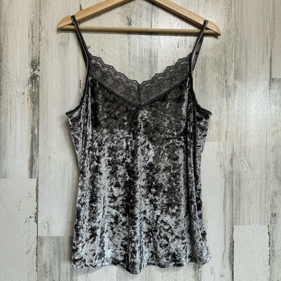 No Boundaries Gray Velvet Lace Trim Tank Top Size L 11-13 Y2K - Picture 1 of 8